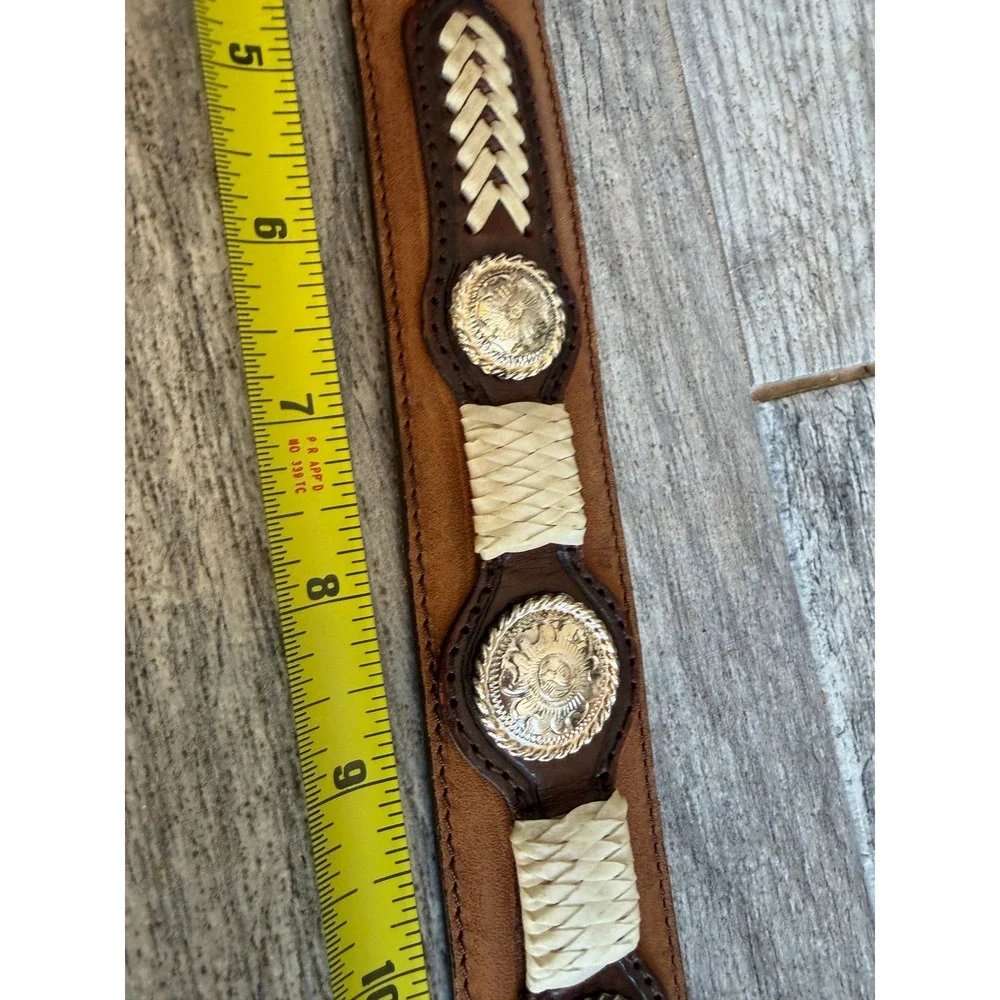 Justin Leather Western Belt 32 Brown Braided Concho Inlay Strap Mens Cowboy